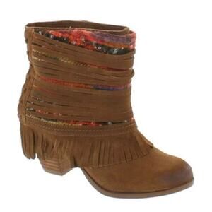 Naughty Monkey Tallyho Fringed Leather  Booties Size 8